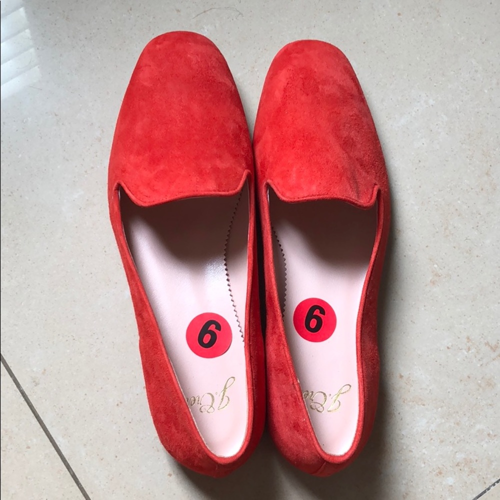 PRICE FIRM $158 J Crew Suede Smoking Flats Coral 6 - Picture 2 of 7